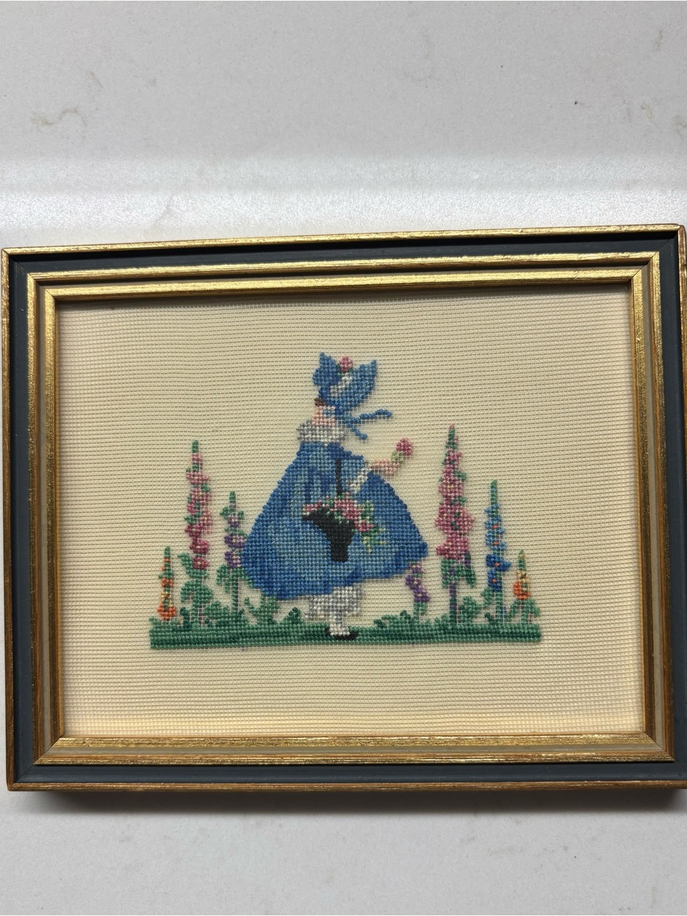 Blue Sunbonnet Girl Cross Stitch Wall Art